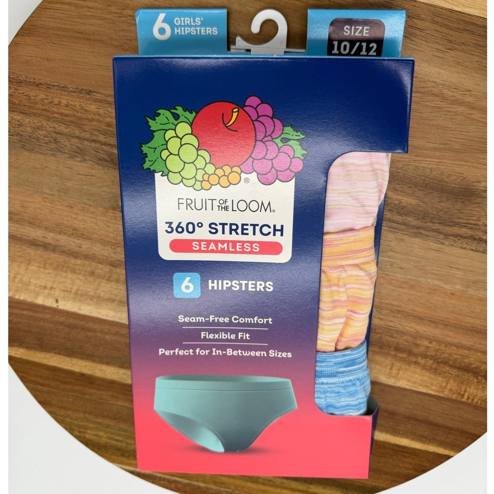 Fruit of the Loom Girls 10/12 360 Stretch Seamless Hipster Underwear 6 Pack